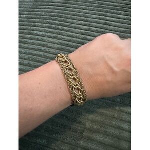 Goldette Gold Tone Chain Bracelet Vintage Braided Textured‎ Statement Jewelry